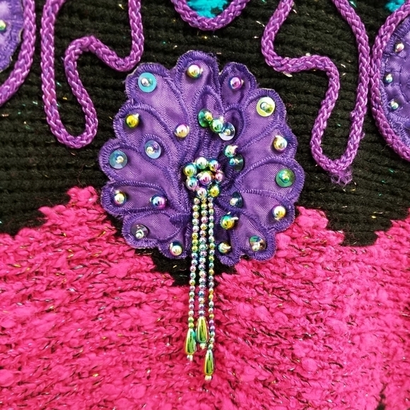 Vintage Ugly Sweater Neon Beaded Sequin Rainbow - Picture 4 of 7